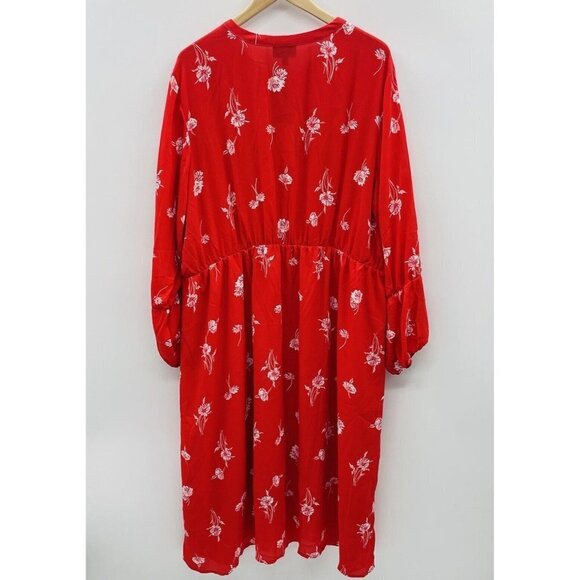 B Collection by Bobeau Womens Plus Size 3X Floral Print Shirt Dress in Red - Picture 5 of 10